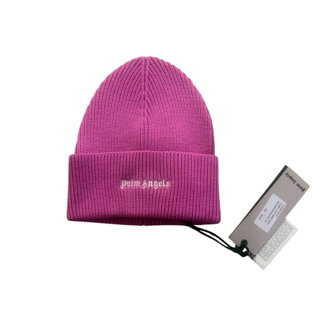Palm Angels Kids Magenta Ribbed Cuffed Beanie